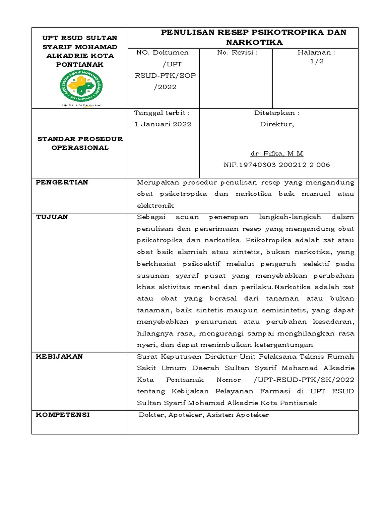 Spo Penulisan Resep Psikotropika Dan Narkotika | PDF