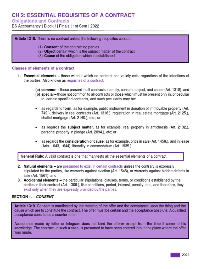 Essential Requisites of Contracts | PDF | Offer And Acceptance ...