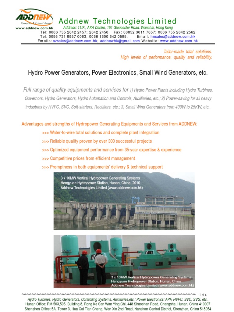 Hydro Power Generators and Other Products From Addnew - Com.hk | PDF ...