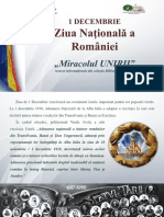 1 Decembrie – Ziua Naţională a României. „Miracolul UNIRII”: resurse informaţionale din colecţia Bibliotecii Ştiinţifice [Resursă electronică] : Expoziţie [Resursă electronică] : Expoziţie / Biblioteca Ştiinţifică a Universităţii de Stat „Alecu Russo” din Bălţi ; realizare: Lilia Ababii ; redactor: Lina Mihaluţă ; editare video: Centrul de Informatizare. – Bălţi, 2022. – 21 slide-uri.