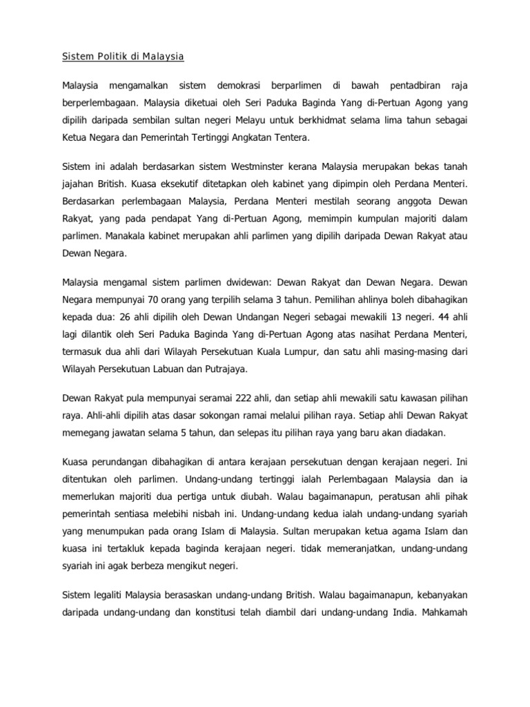 sistem politik di malaysia