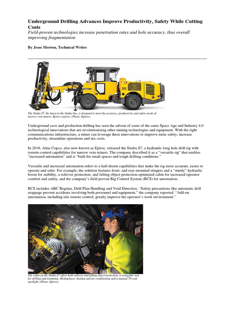 Epiroc Simba S7: Advancing Underground Drilling | PDF | Mining | Drill