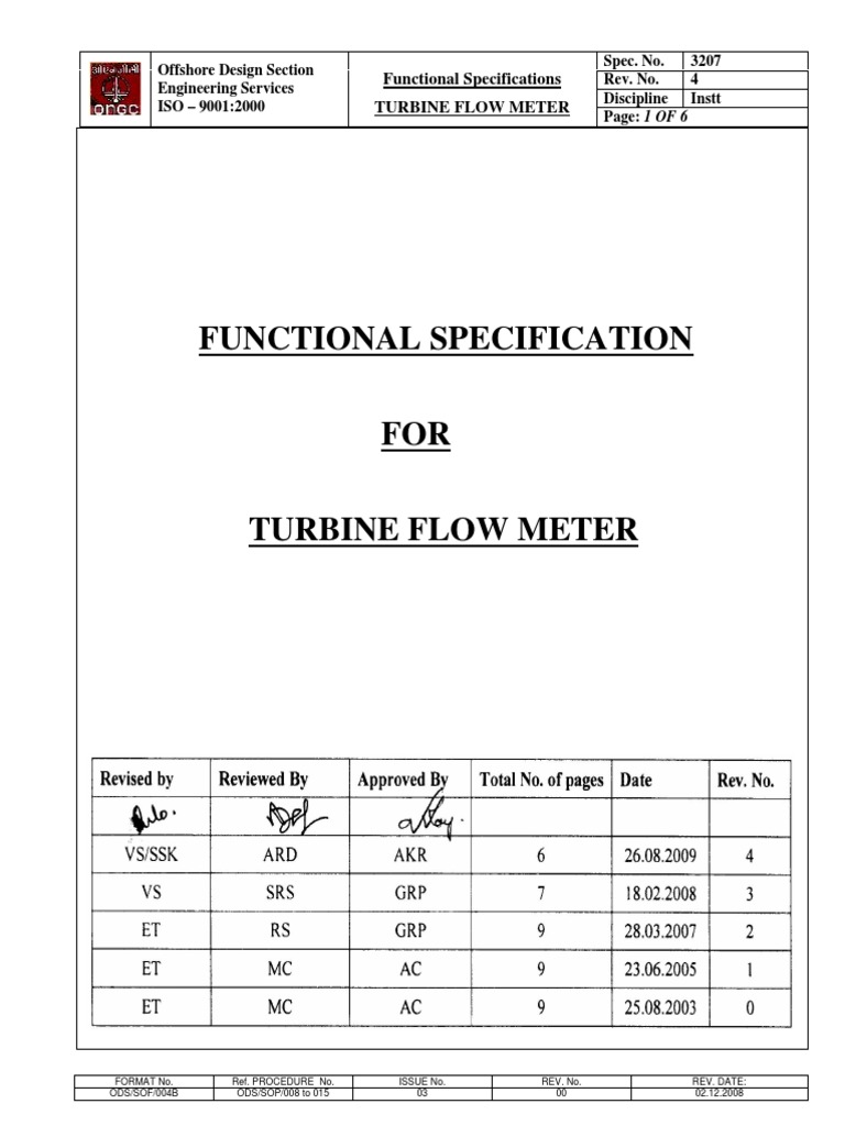 Functional Specs for Turbine Flow Meter | PDF | Specification ...