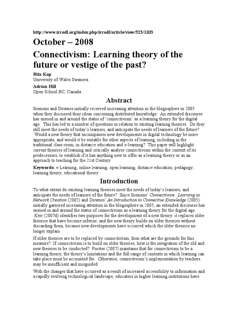 Connectivism: Future Learning Theory? | PDF | Learning Theory ...