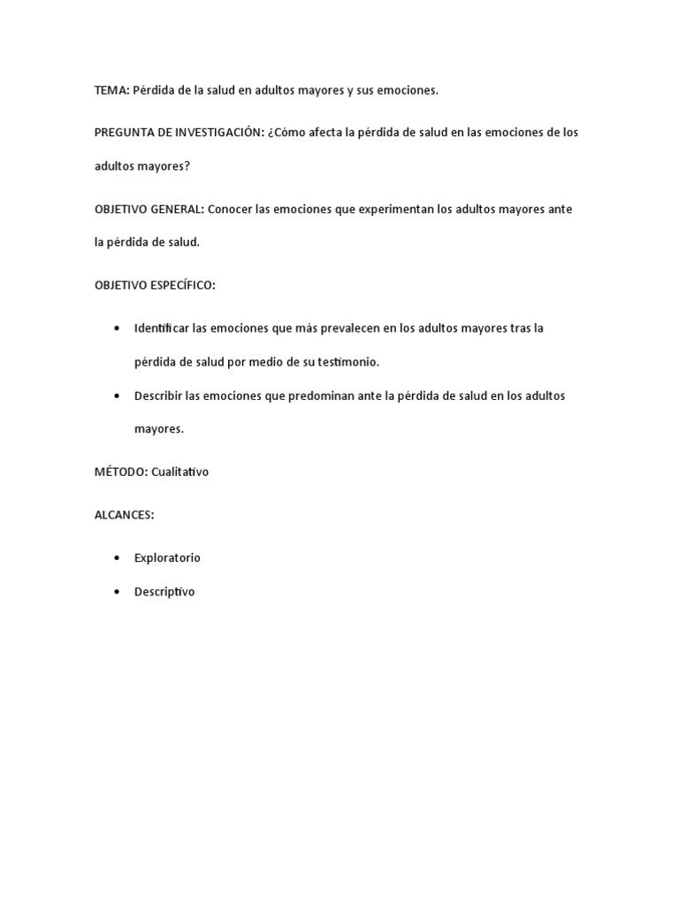 Emociones ante pérdida de salud en mayores | PDF | Las emociones | Vejez