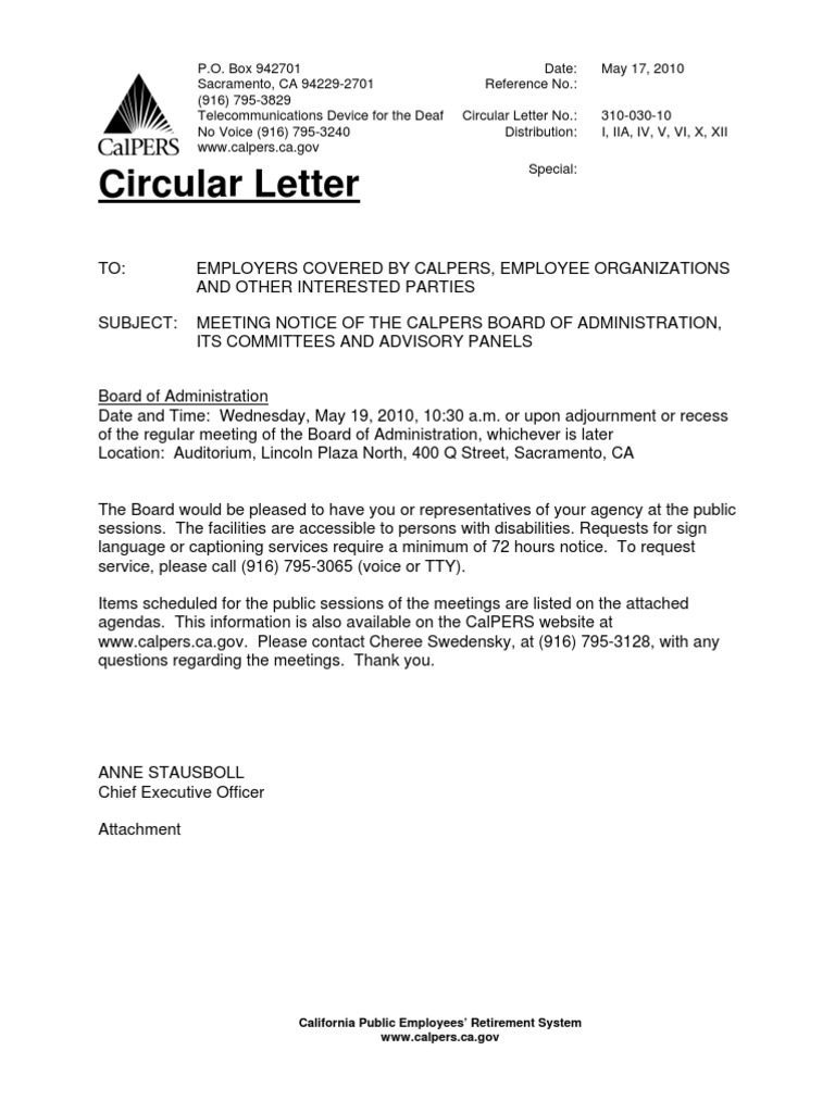Circular Letter California Public Employees' Retirement System WWW