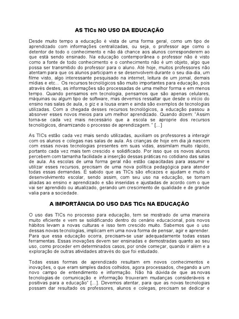 TICs na Educação: Importância e Metodologia | PDF | Tecnologia da ...