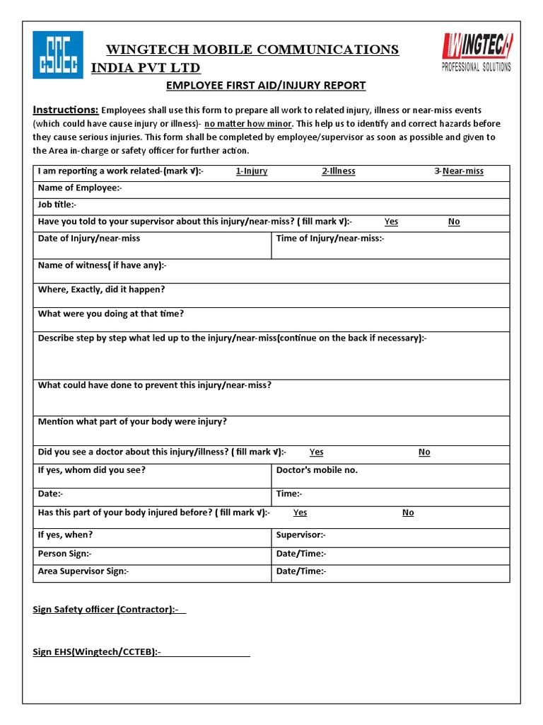 First Aid Report Formet PDF