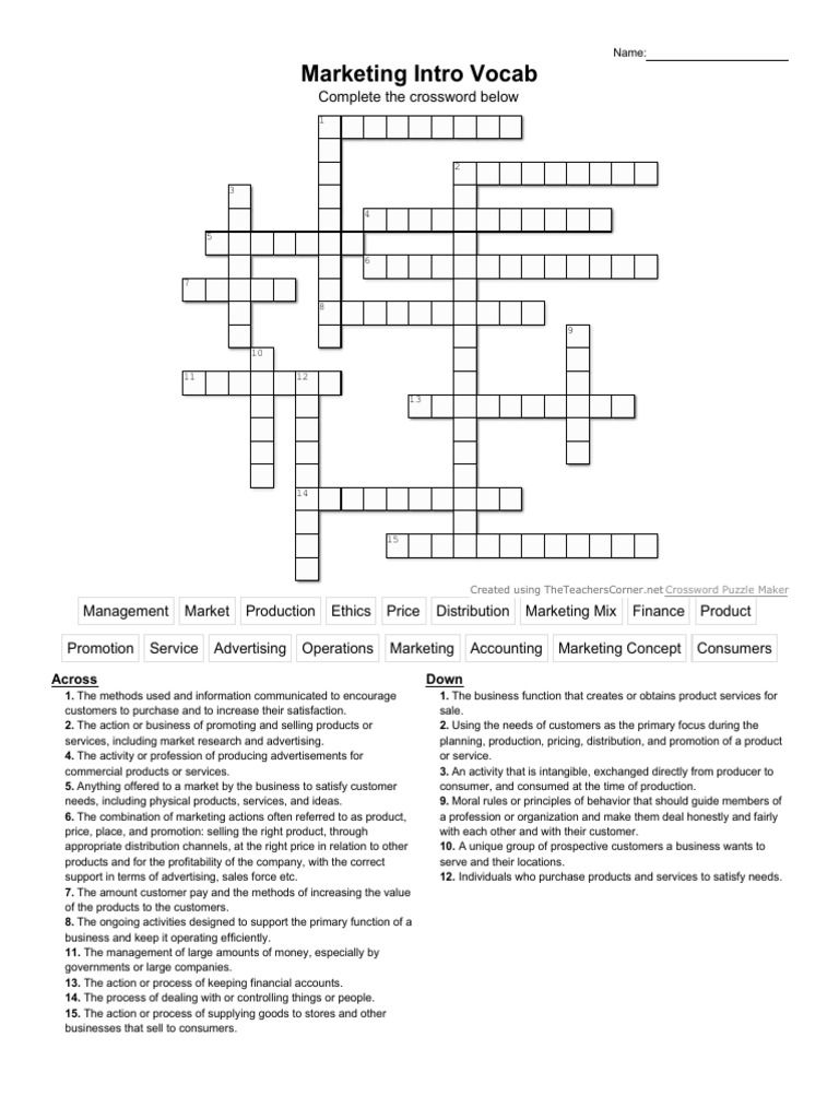 5Marketing Intro Vocab PDF Marketing Sales