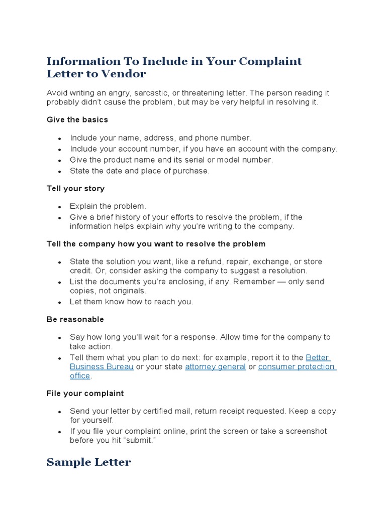 Complaint Letter To Vendor | PDF | Complaint | Receipt