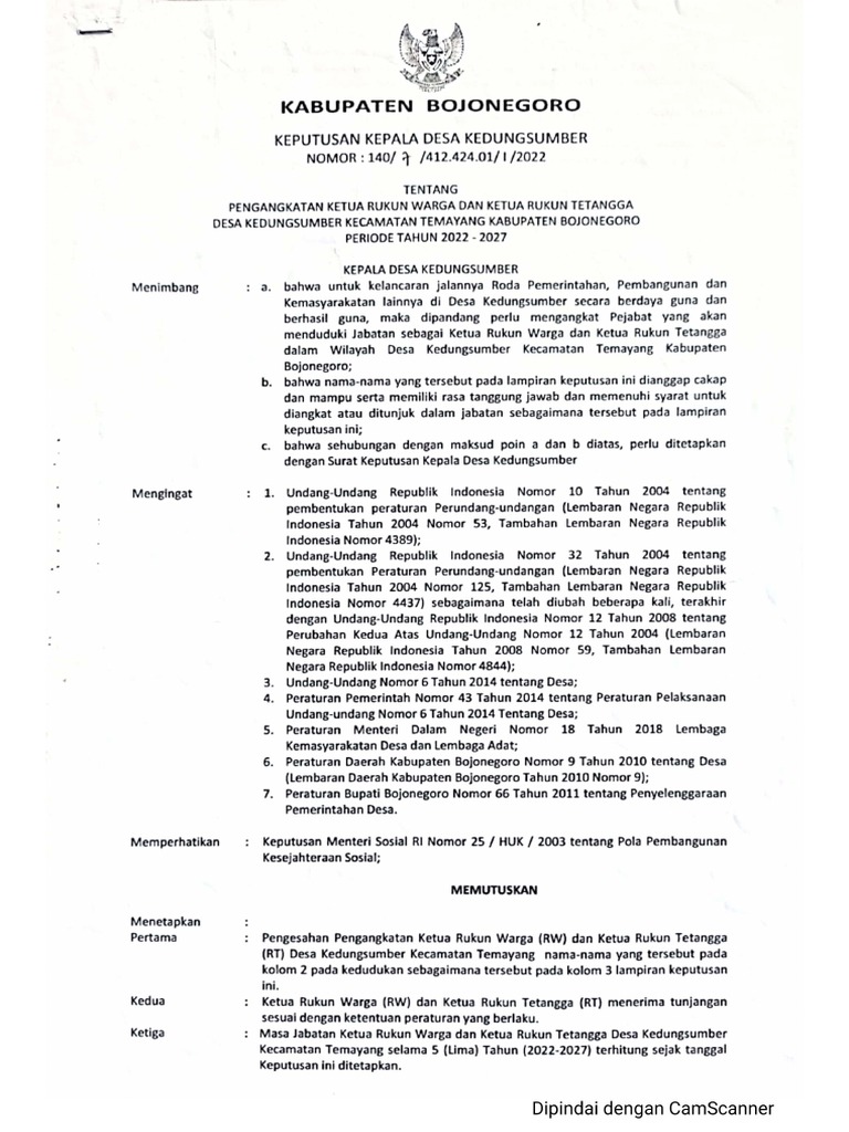 SK Pengangkatan RW Dan RT Tahun Periode 2022 2027 | PDF