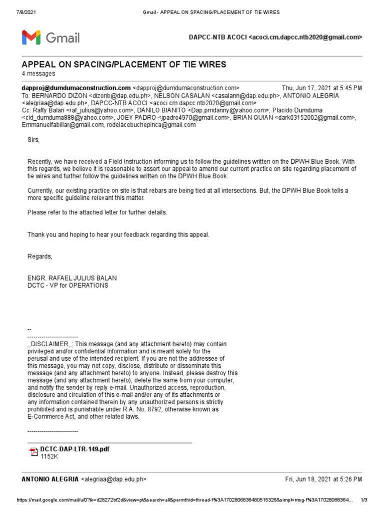 Gmail APPEAL ON SPACING PLACEMENT OF TIE WIRES PDF