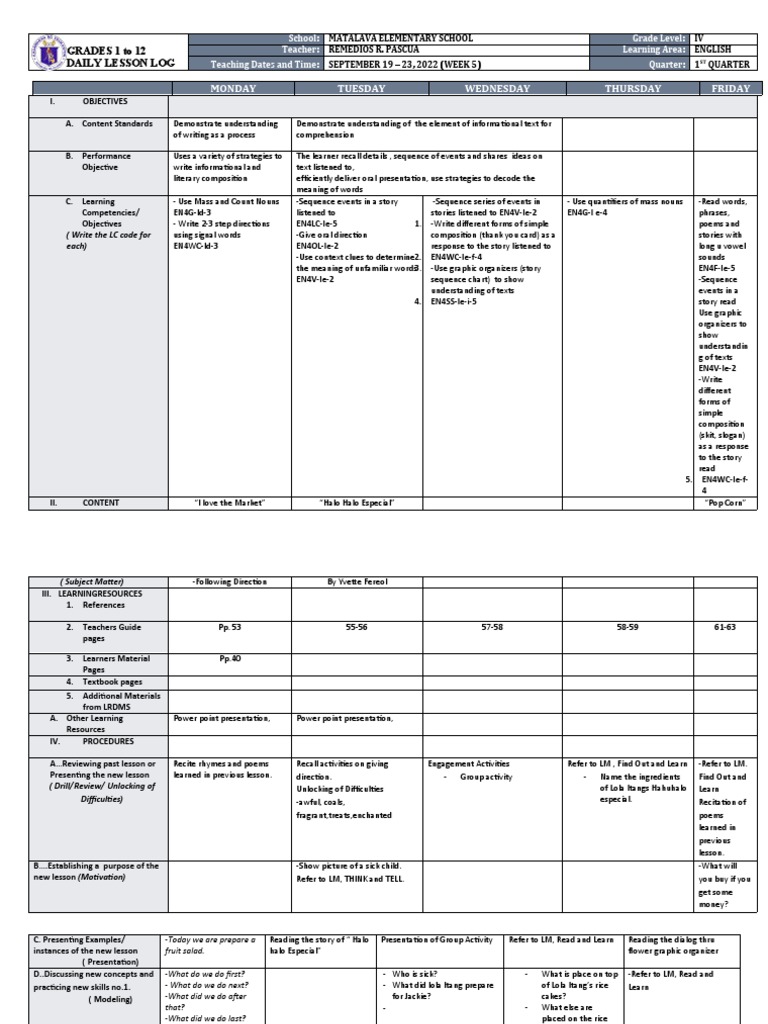 Grade 4 English Daily Lesson Plan | PDF | Reading Comprehension ...