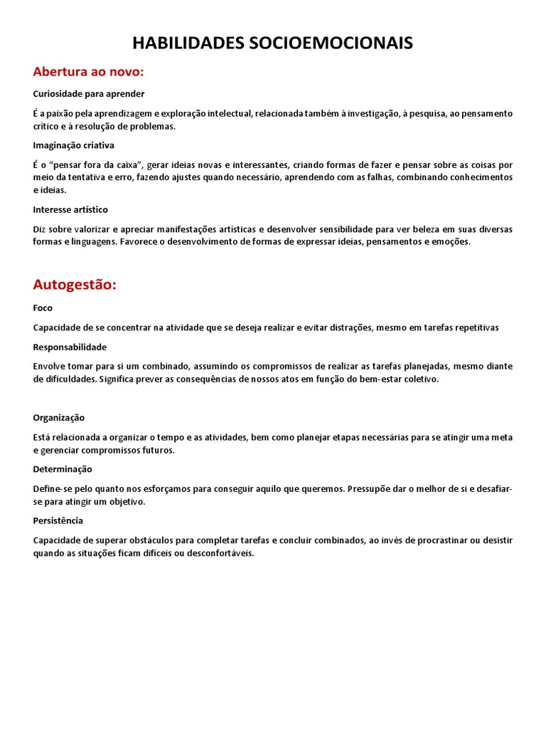 Habilidades Socioemocionais | PDF | Pensamento | Aprendizado
