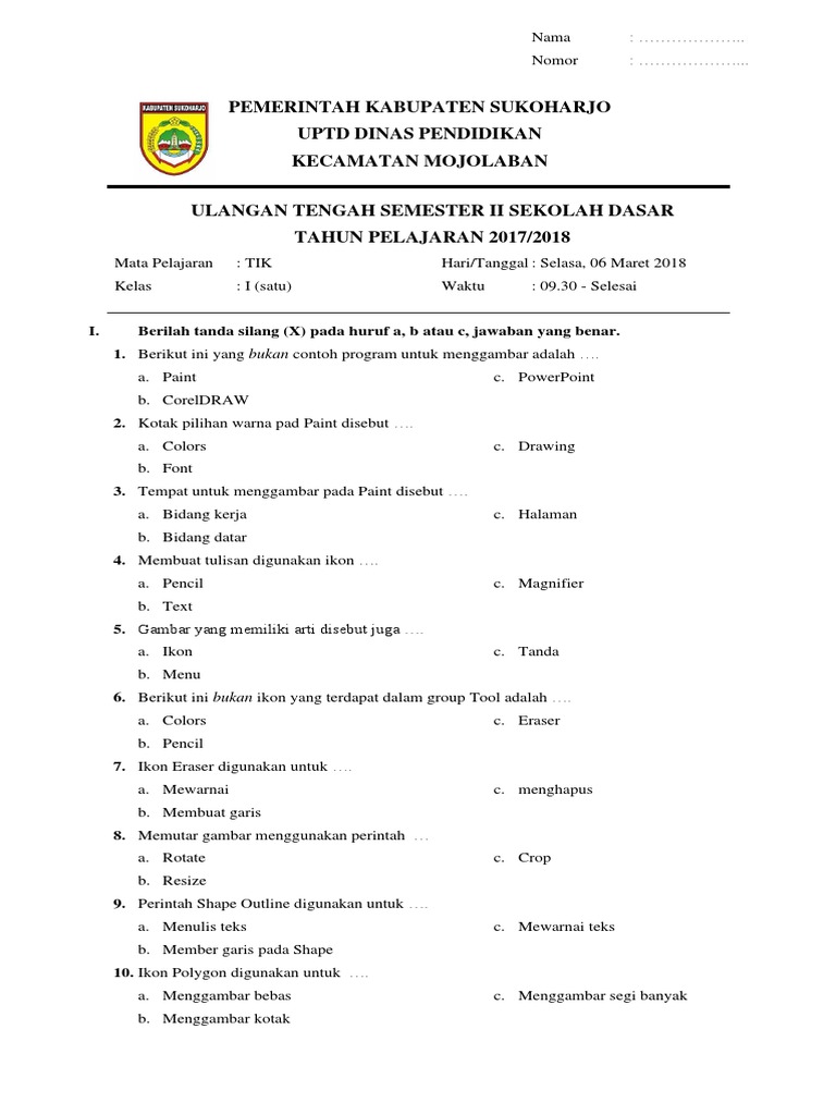 Contoh soal komputer kelas 4 sd