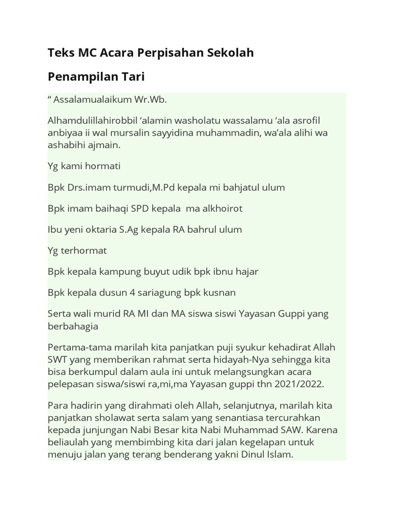 Teks Mc Acara Perpisahan Sekolah Pdf