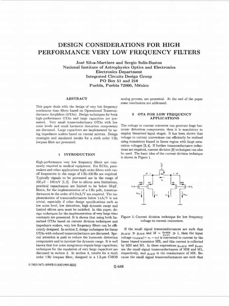 Performance Very Low Frequency Filters Design Considerations For High