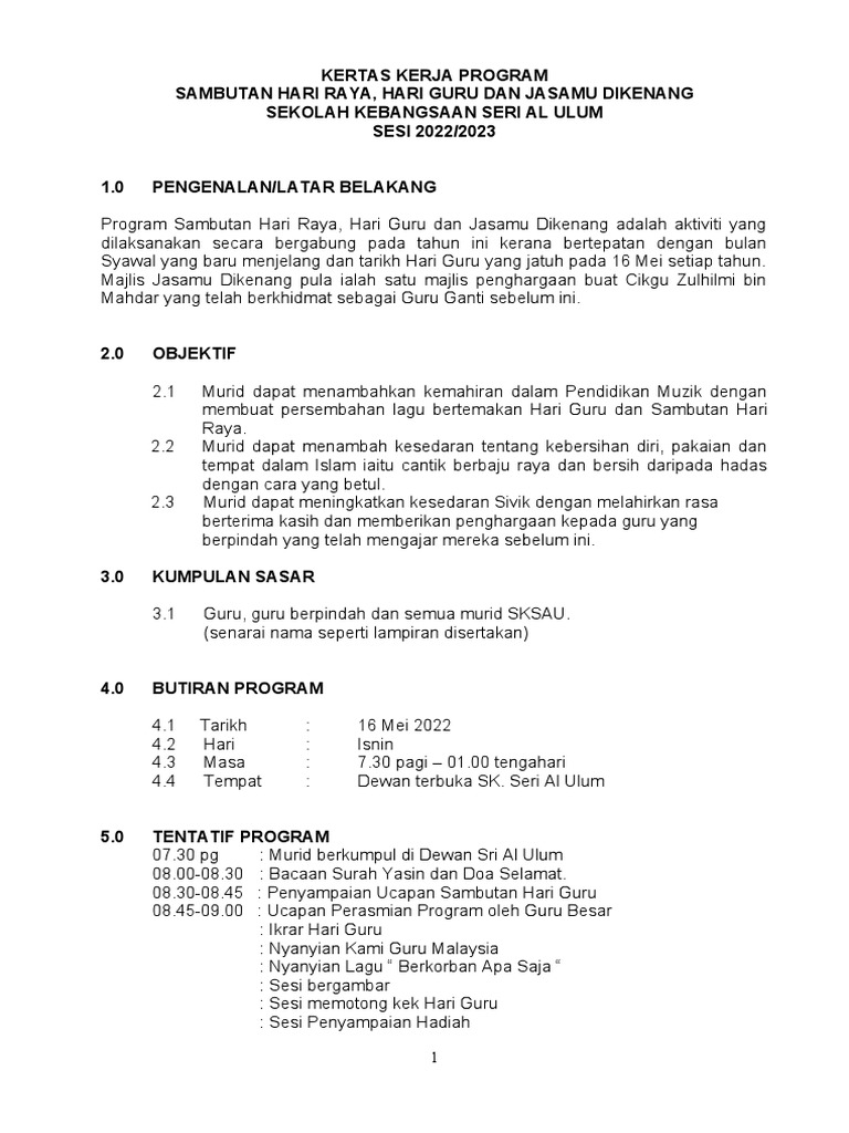 Kertas Kerja Program Hari Raya | PDF