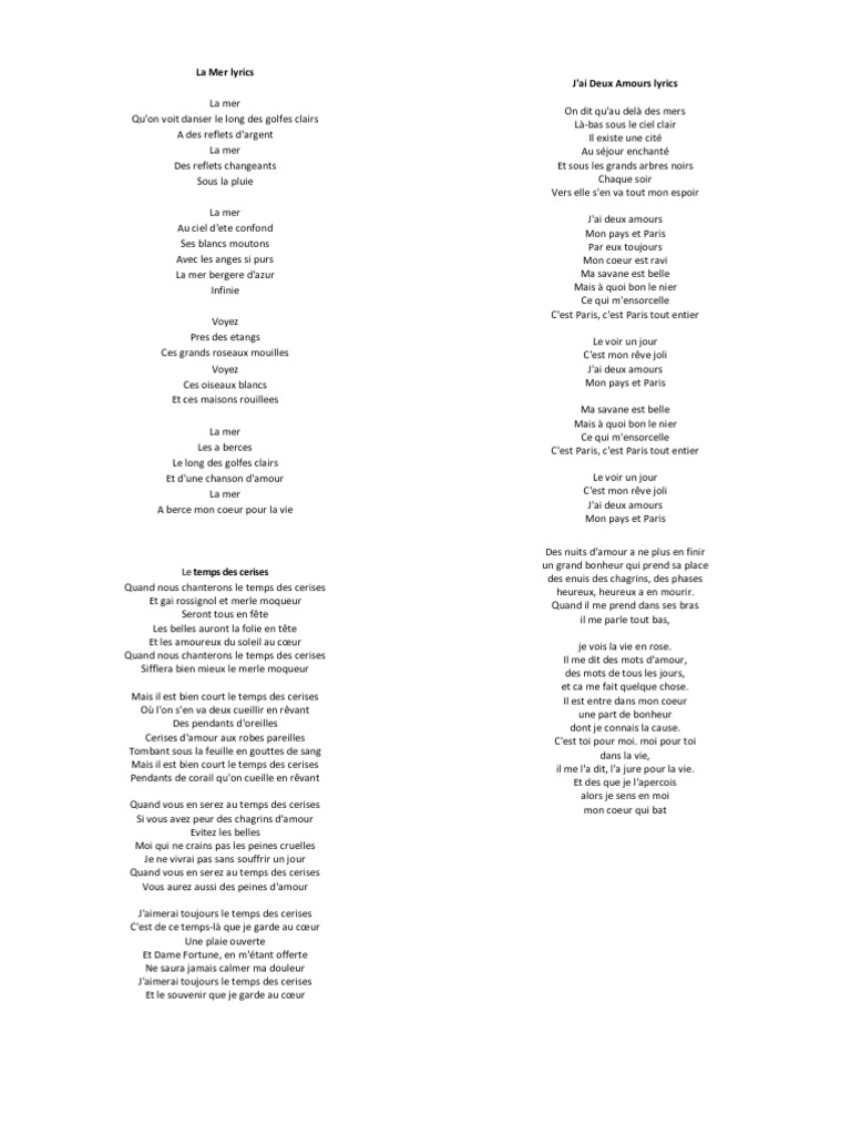 J Aimerai Trop Qu Elle M Aime Parole La Mer Lyrics | PDF | La nature