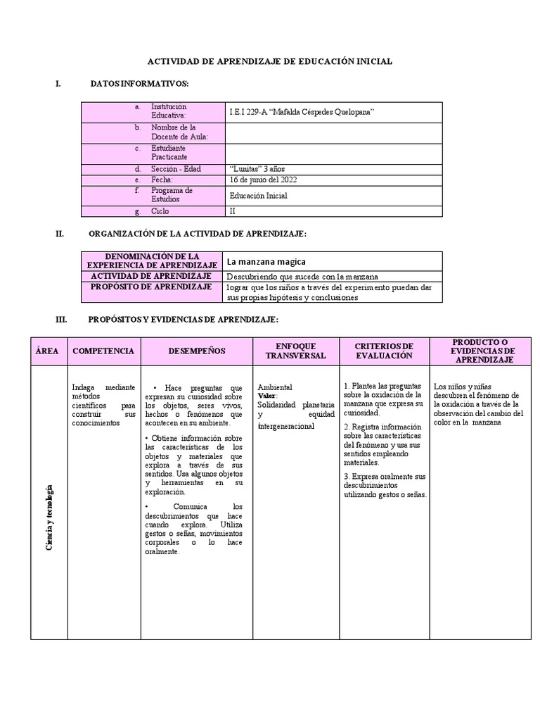 Actividd de Aprendizaje | PDF | Aprendizaje | Educación de la primera ...
