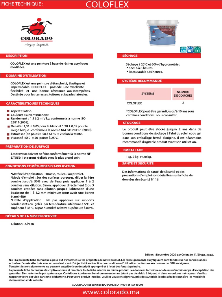 Peinture COLOFLEX : Caractéristiques Techniques | PDF | Peinture ...