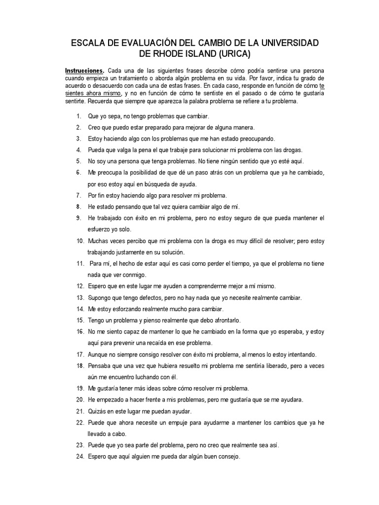 Escala URICA: Evaluación de Cambios | PDF