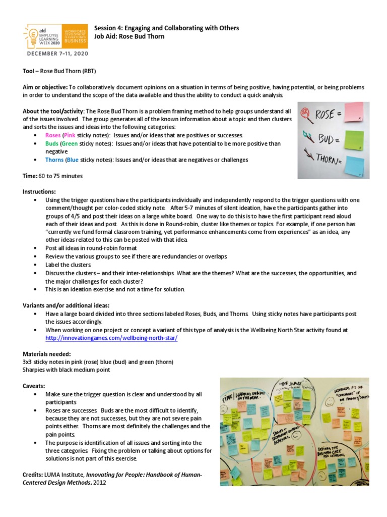 ELW 2020 Session 4 Rose Bud Thorn Job Aid PDF Learning Communication