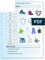 Vocabulary Matching Worksheet Elementary 27 Clothe - 12290