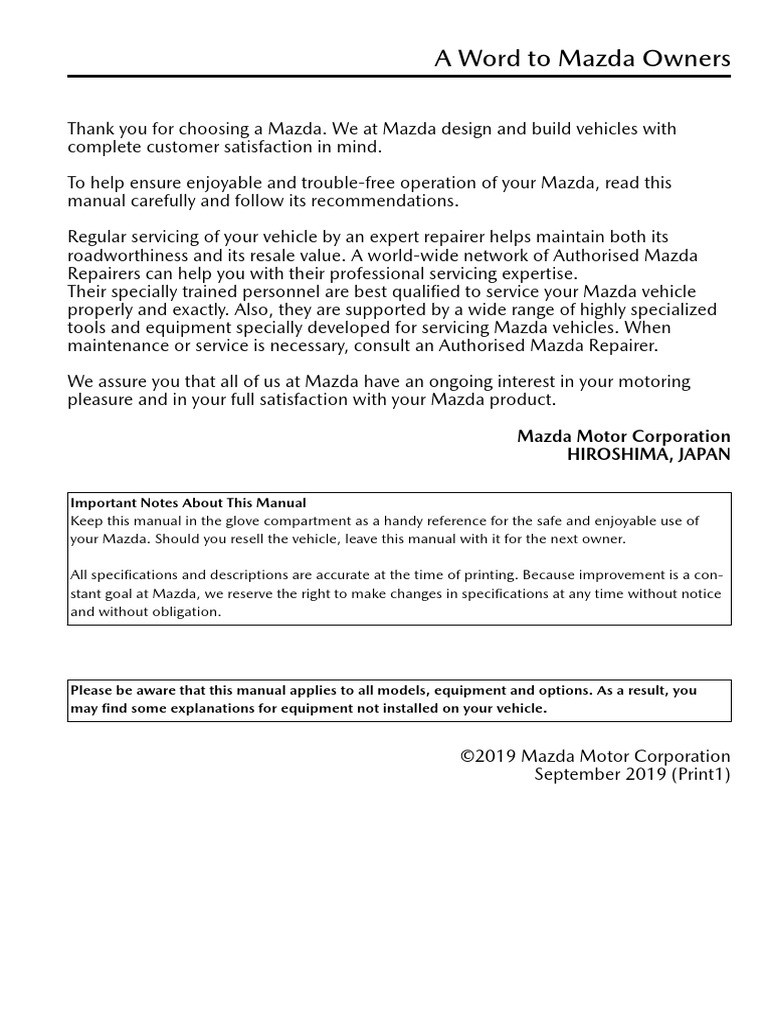 Mazda 3 2021 Owners Manual | PDF | Airbag | Trunk (Car)