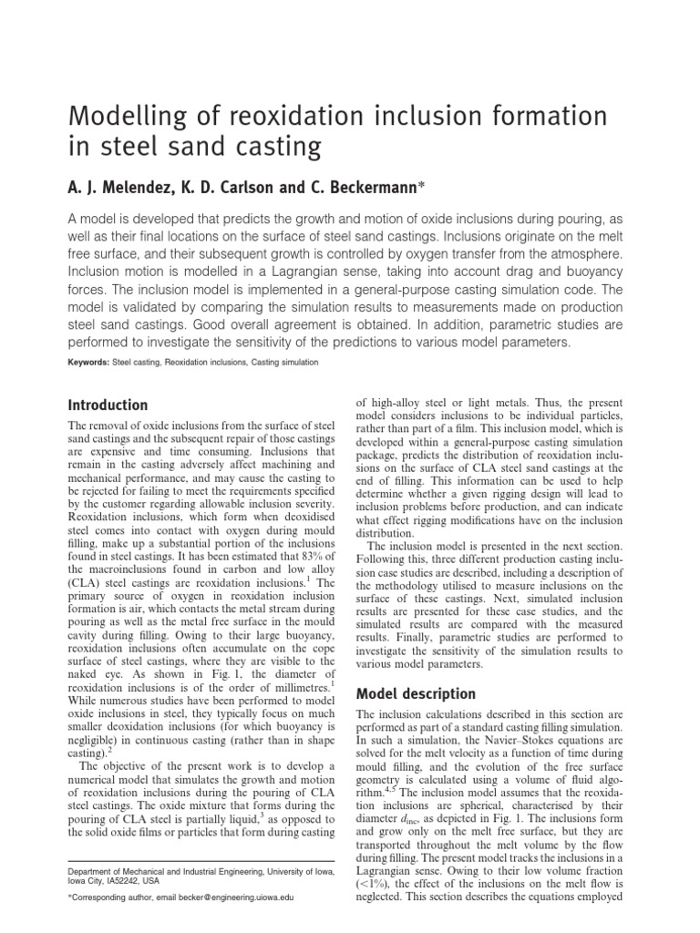 Modeling of Re Oxidation Inclusion Formation in Steel Sand Casting ...