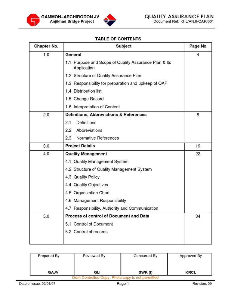 Quality Assurance Plan for Anjikhad Bridge | PDF | Quality Assurance ...