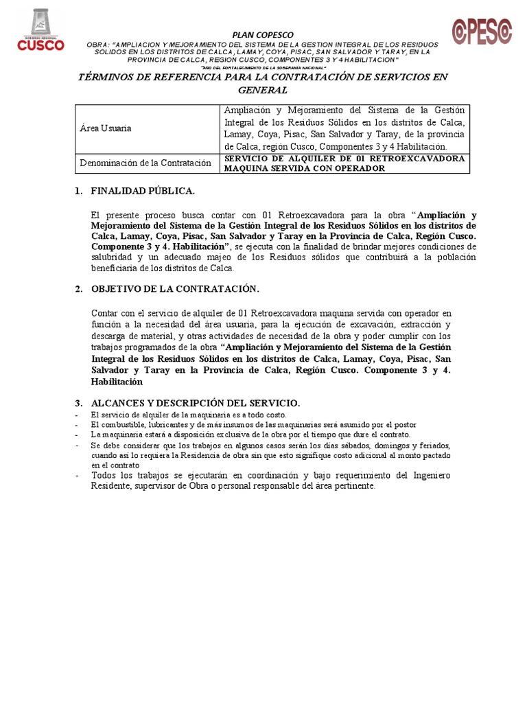 Alquiler de Retroexcavadora en Calca | PDF | Tecnología
