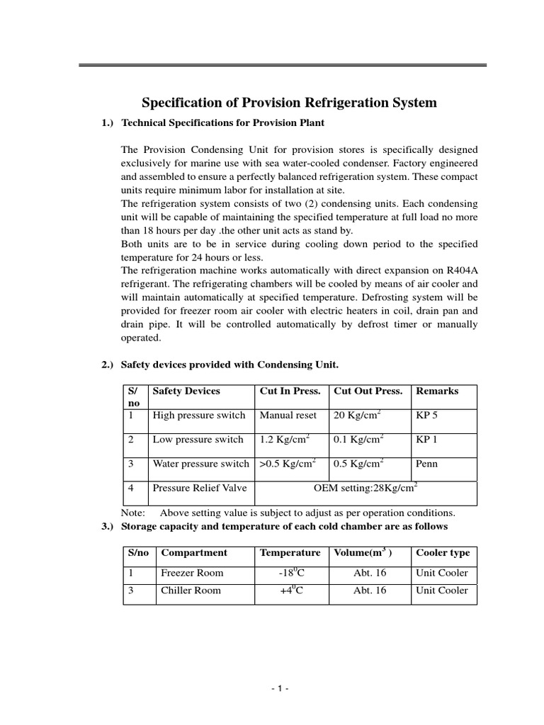 Specification of Refrigerant System PDF