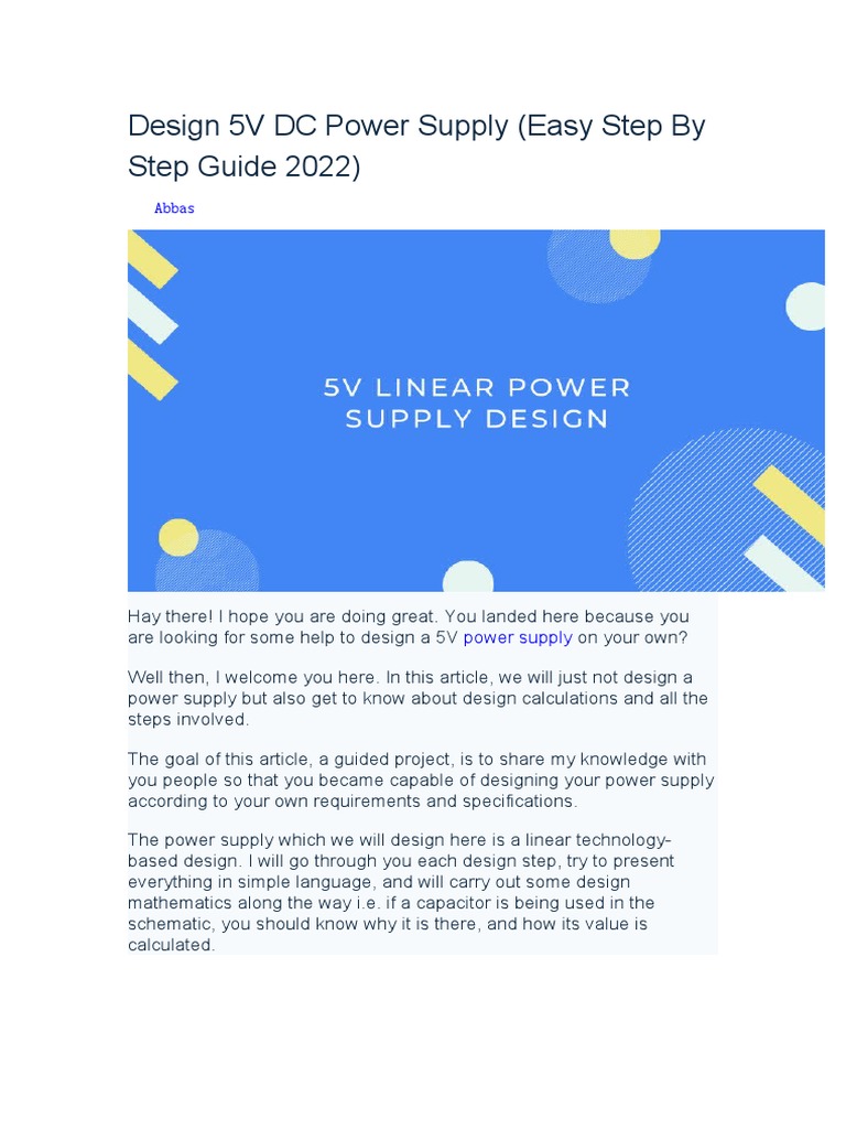 Design 5V DC Power Supply PDF Rectifier Power Supply