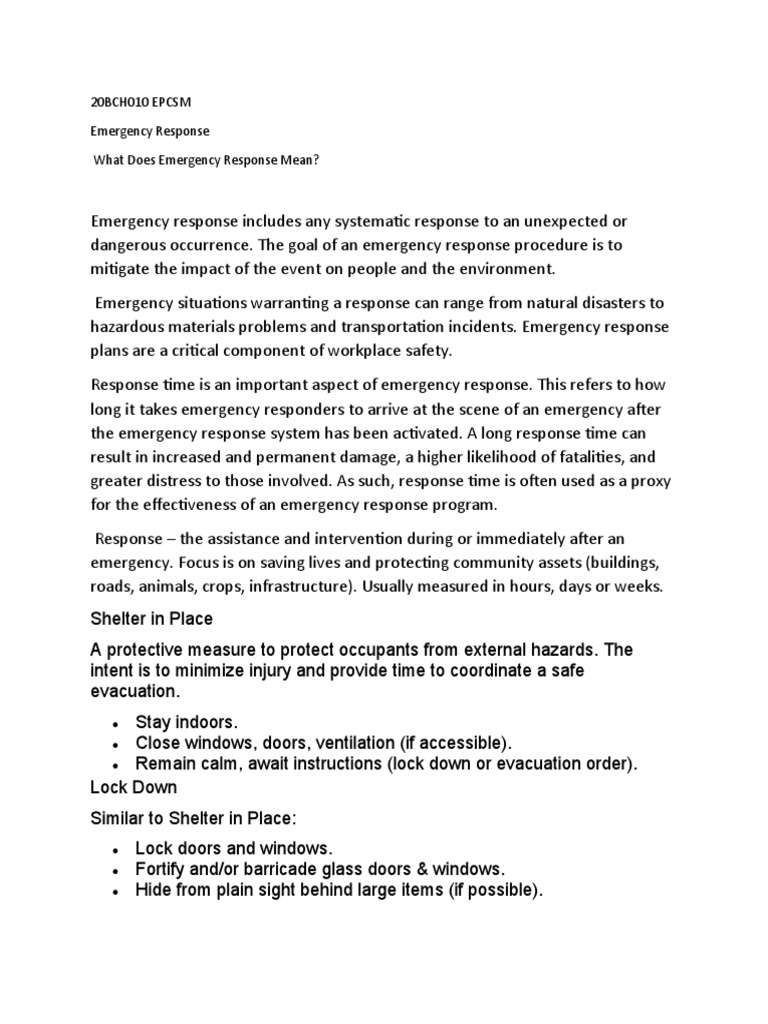 20BCH010 EPCSM Emergency Response What Does Emergency Response Mean