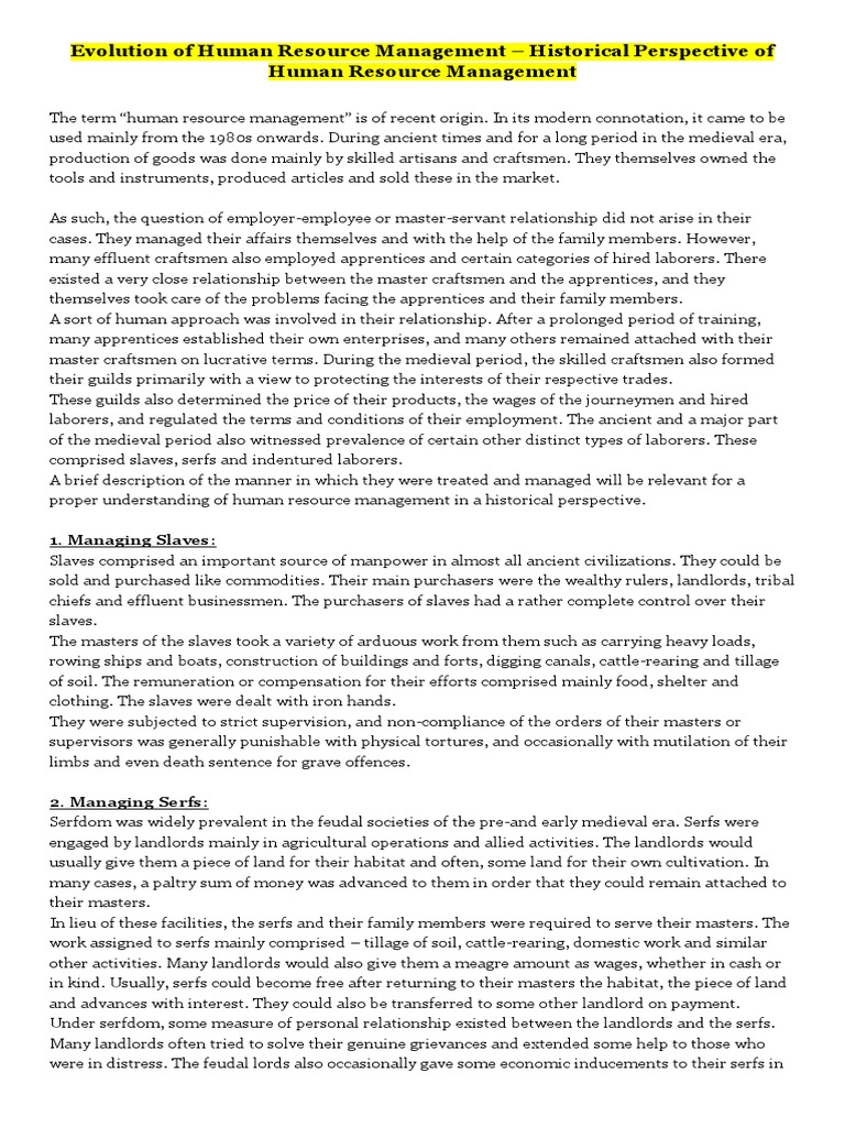 Chapter 2 - Evolution of Human Resource Management | PDF | Finance ...