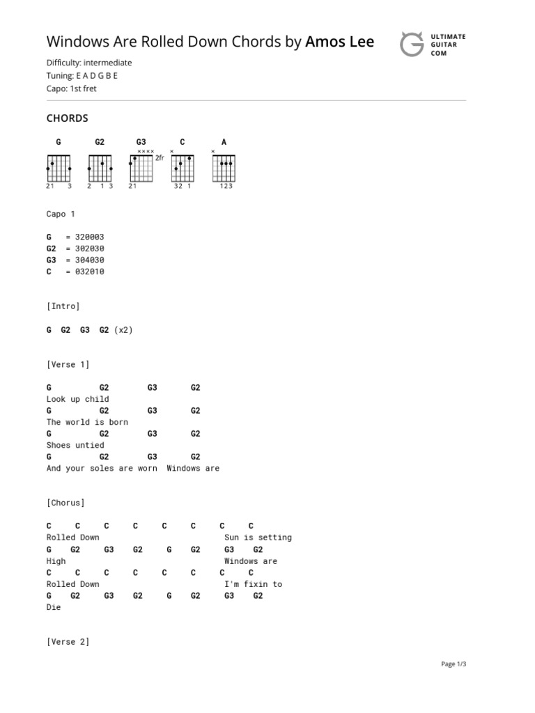 Windows Are Rolled Down Chords by Amos Leetabs at Ultimate Guitar