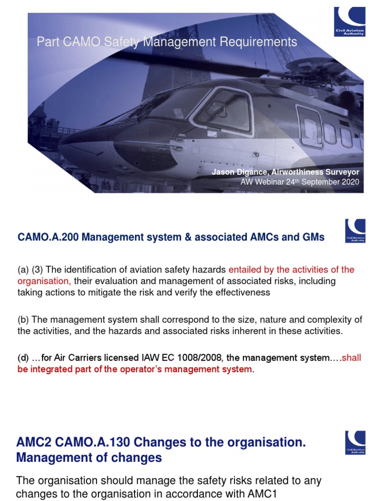 2 Part CAMO Management Systems Requirements PDF Risk Regulatory
