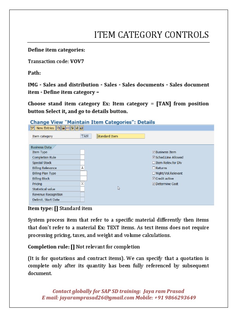 Item Category Controls PDF Sales Stocks