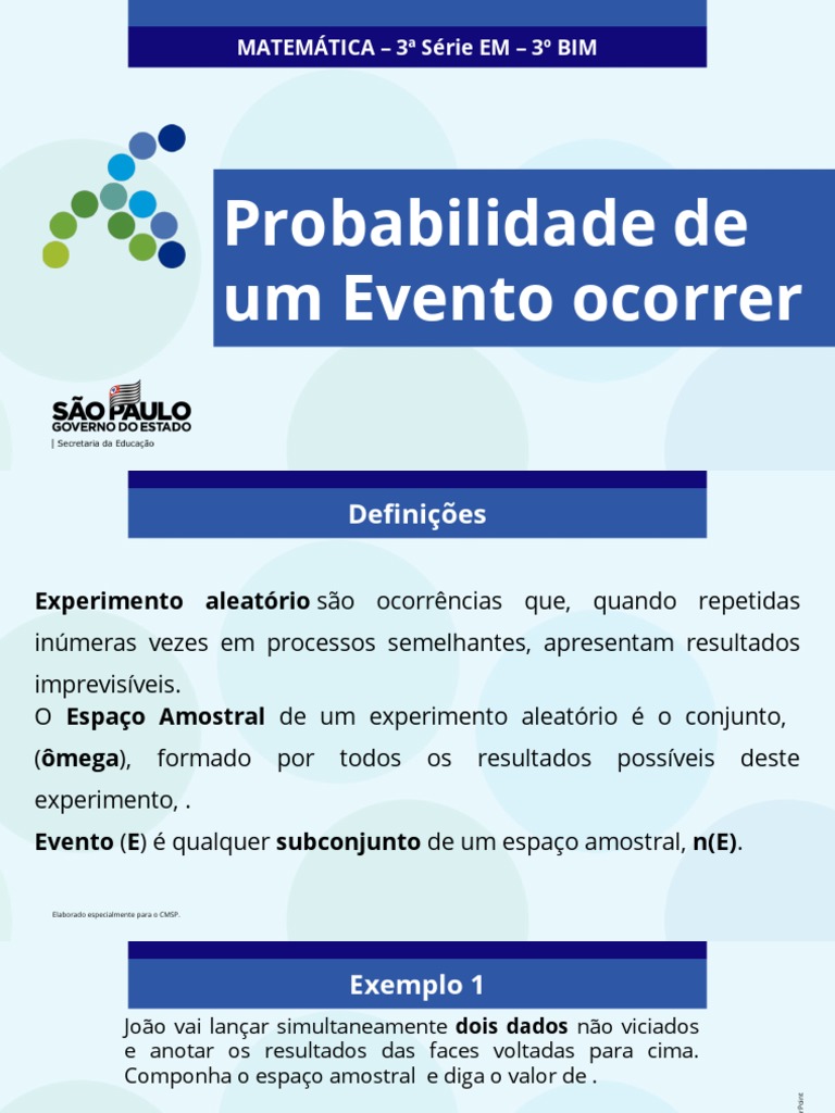 Probabilidade de Um Evento Ocorrer | PDF | Probabilidade ...