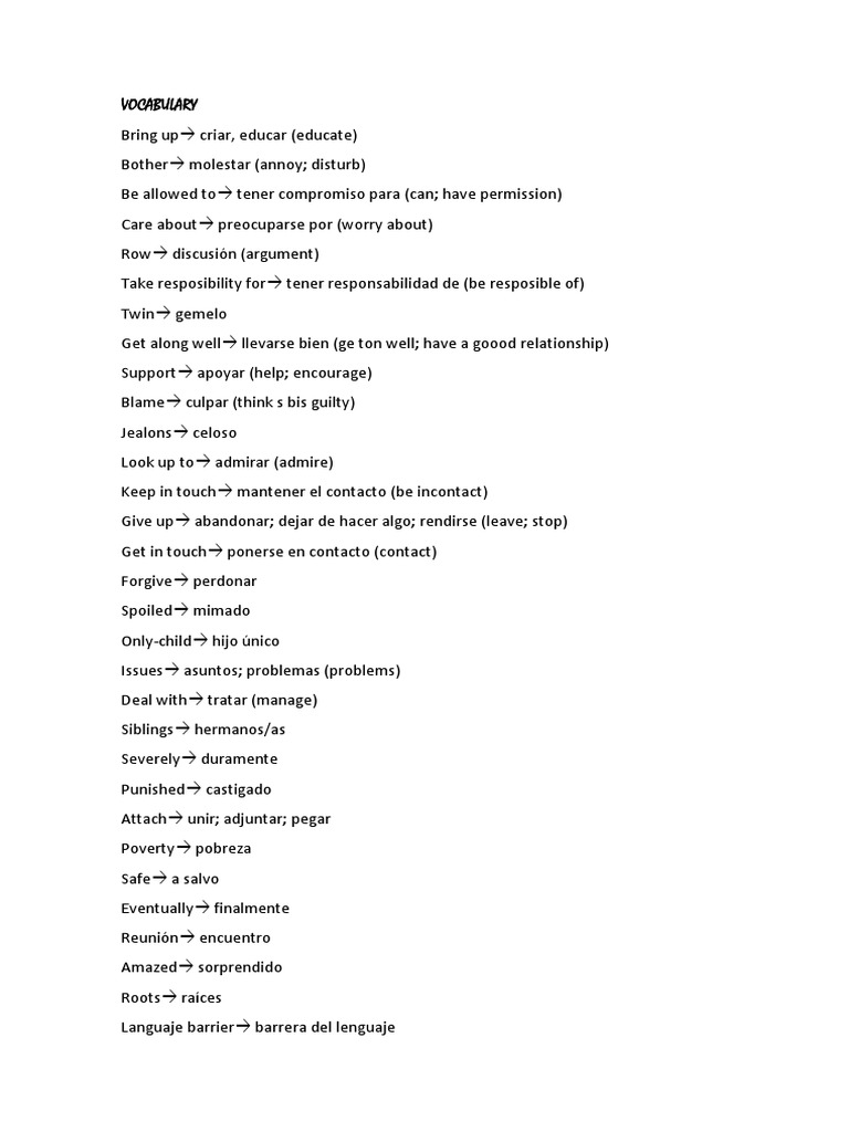 Vocabulary | PDF | Relaciones personales, crianza y desarrollo personal