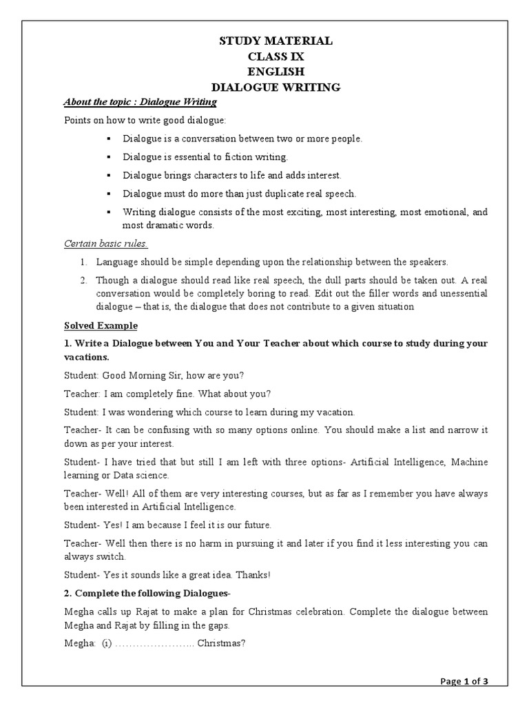 Dialogue Writing Guide for Class IX | PDF | Artificial Intelligence ...