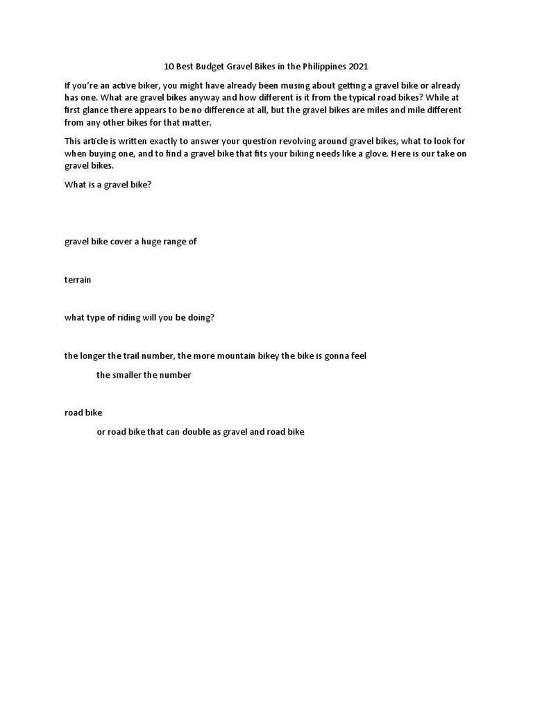 10 Best Budget Gravel Bikes in The Philippines 2021 PDF