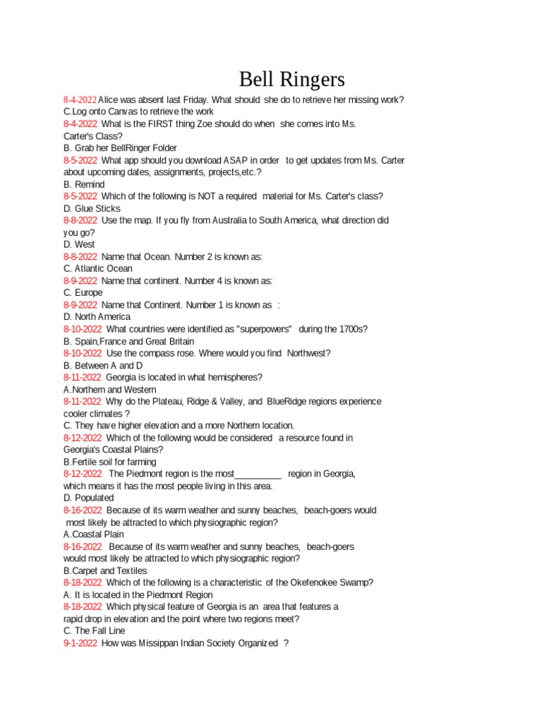 Bell ringers pdf