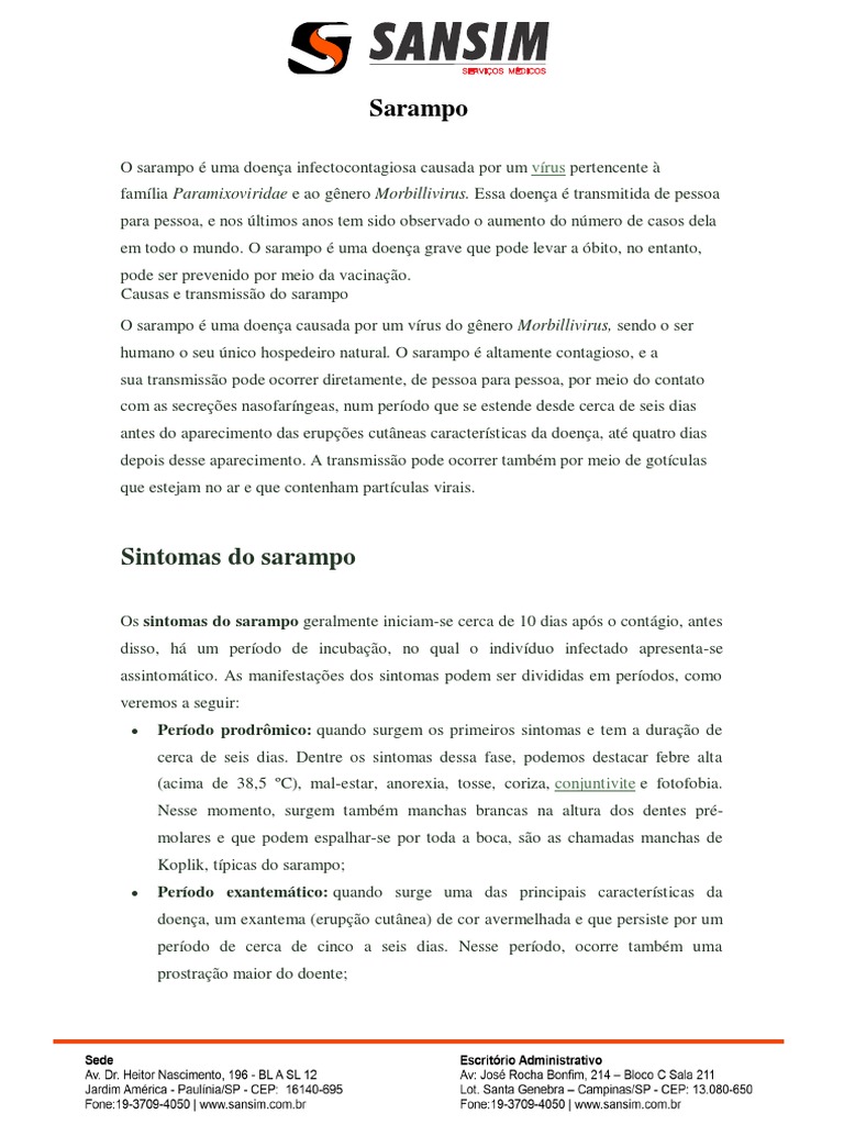 Sarampo: Sintomas e Prevenção | PDF | Sarampo | Vacinas