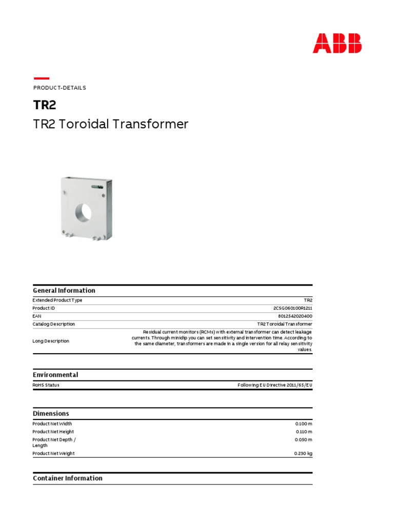 TR2 Toroidal Transformer Overview | PDF