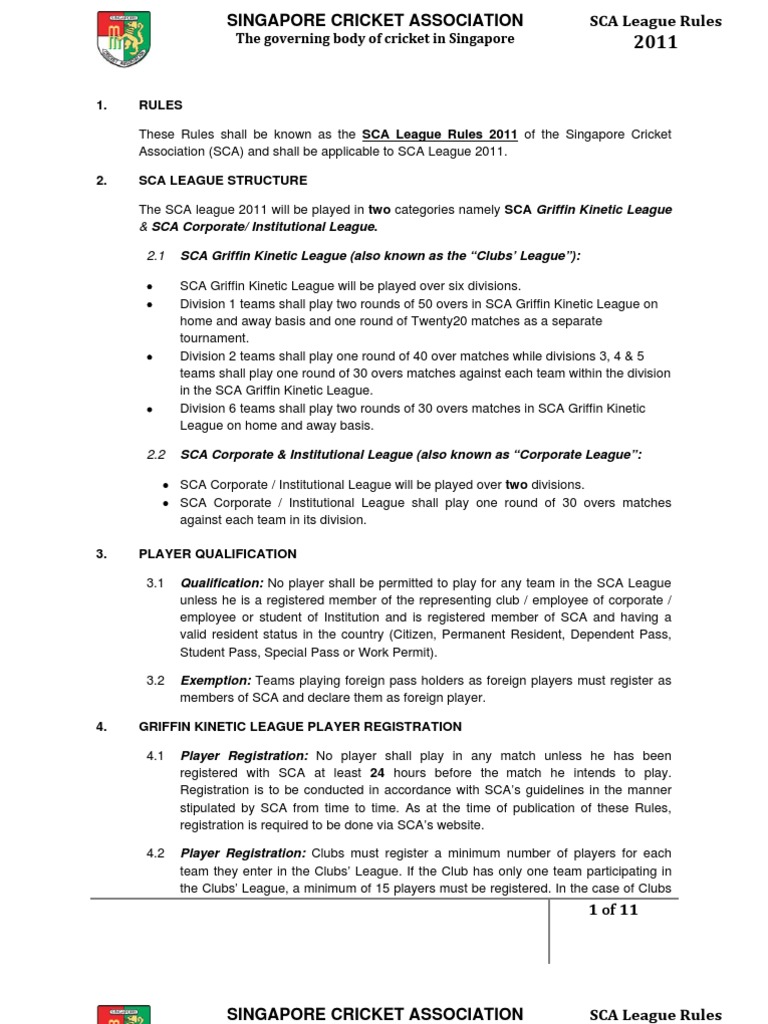 SCA League Rules 2011 - Final | PDF | Referee | Cricket