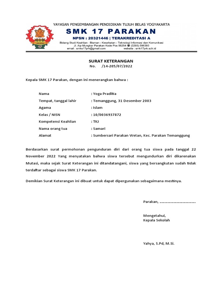 Surat Keterangan & Pengunduran Diri | PDF