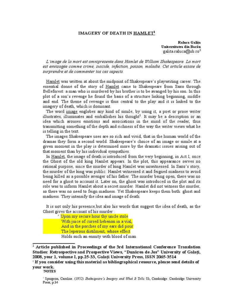 Imagery of Death in Hamlet PDF Hamlet