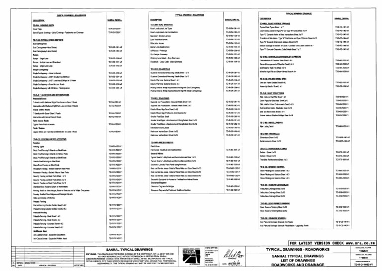 A TD R Di 1002 Sanral Typical Drawings List of Drawings Roadworks and ...